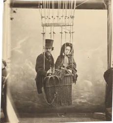 Selbstporträt mit Ehefrau Ernestine in einer Ballongondel, ca. 1865, gedruckt ca. 1890