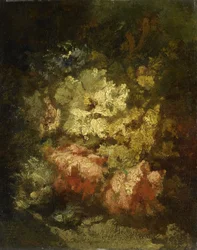 Stillleben mit weißen und roten Rosen