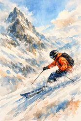 Dynamischer Bergskifahrer