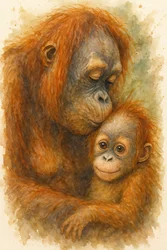 Sanfte Orang-Utan-Umarmung