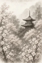 Japanische Pagode Kirschblüten