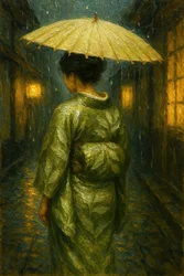 Regnerischer Nacht Kimono Spaziergang