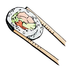 Sushi-Rolle mit Essstäbchen