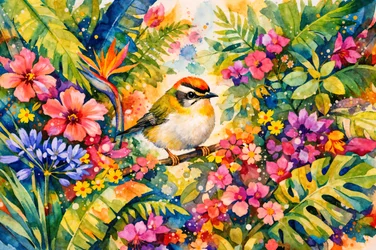 Lebendiger tropischer Vogelgarten