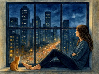 Frau Katze Stadtfenster