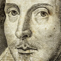 Detail des Porträts von William Shakespeare auf dem Frontispiz von Komödien, Historien und Tragödien