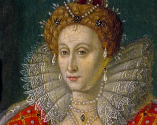 Detail eines Miniatur-Ölgemäldeporträts von Königin Elizabeth I. von England und Irland