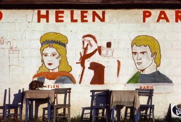 Wandgemälde im Helen of Troy Café in Troja, Türkei