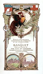 Hahn und Denkmäler, Bankettmenü des Republikanischen Komitees für Handel, Industrie und Landwirtschaft, angeboten am 22.11.1906 für die Delegierten der internationalen Handelsvereinigung der City of London