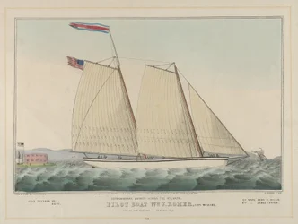 Lotsenboot William J. Romer, Kapitän McGuire, auf dem Weg nach England am 9. Februar 1846 (handkolorierte Lithographie)