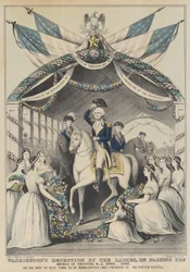 Washingtons Empfang durch die Damen beim Überqueren der Brücke in Trenton, N.J., April 1789