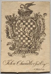 Exlibris: Wappen mit der Inschrift John Chandler Jun.r, Esq.