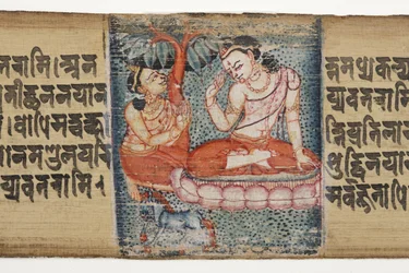 Sudhana kniet vor einem Bodhisattva, aus dem Gandavyuha