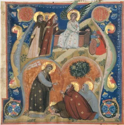 Buchmalerei mit Osterszenen in einer Initiale A, aus einem Antiphonar, um 1320.