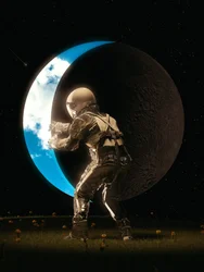Astronaut hält den Mond