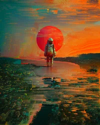 Astronaut rote Sonnenstadt