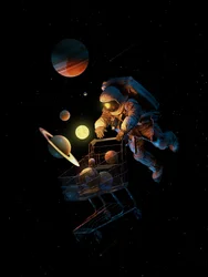 Astronaut beim Weltraumshopping