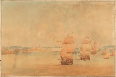 Die englische Flotte fährt am 28. März 1801 durch den Öresund