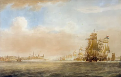 Die britische Flotte vor Schloss Kronborg, Helsingör, 28. März 1801 [vor der Schlacht von Kopenhagen]