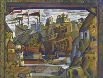 Der Markt von Nowgorod. Bühnenbild für die Oper Sadko von N. Rimski-Korsakow