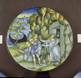Orpheus und Eurydike an den Toren der Unterwelt, Majolika-Teller