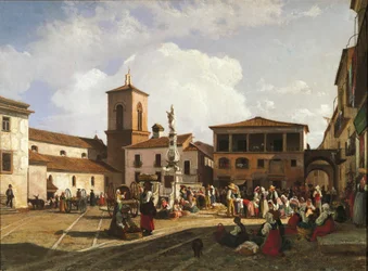 Benevento (Region Kampanien), Orsini-Platz mit dem Glockenturm der Kathedrale und dem Papst-Orsini-Brunnen