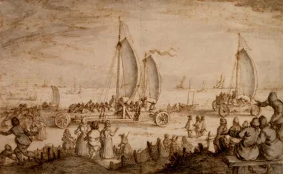 Prins Maurits von Nassaus Landjachten am Strand von Scheveningen, ca. 1614-15