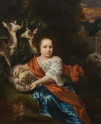 Mädchen mit Lamm und Rehen