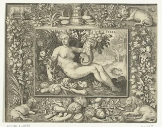 Element Erde als nackte Frau mit Füllhorn (Terra) (Die vier Elemente)