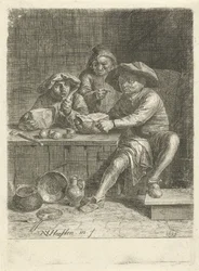 Bauern an einem Tisch mit Brot