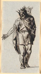 Eine altnordische (?) Königsfigur, stehend mit Krone auf dem Kopf