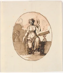 Sitzende Frauenfigur, Allegorie auf Weisheit oder Wissenschaft