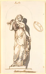 Erato, Muse der Liebesdichtung, als Statue in einer Nische