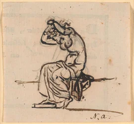 Sitzende Frau, die ihr Haar ordnet