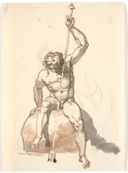 Sitzende Männerfigur mit Dreizack