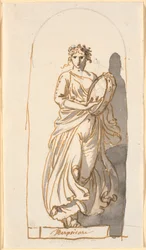 Terpsichore, Muse des Tanzes, als Statue in einer Nische