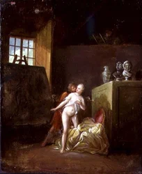 Ein Künstler und sein Modell in einem Atelier