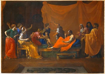 Moses als Kind, die Krone des Pharao zertrampelnd