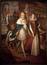 Porträt von Francois I de Medicis (1541-1587), Großherzog der Toskana und seiner Tochter Marie de Medicis (1575-1642), zukünftige Königin von Frankreich. Der Herzog trägt das Halsband des Ordens vom Goldenen Vlies. Gemälde von Nicolas Bollery (gestorben 16