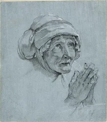 Studie des Kopfes und der Hände einer alten Frau, die nach oben schaut