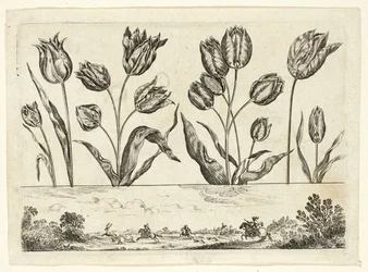Blumen und Jagdszene, aus Livre Nouveau de Fleurs...