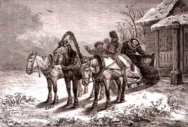 Russland. Relaisstation im Jahr 1865. Posthaus. 1865 (Gravur)