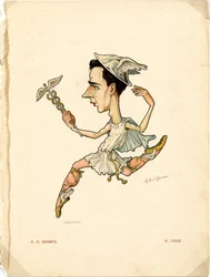 Porträt von Mikhail (Michel) Fokine (1880-1942), russischer Tänzer und Choreograf - Lithografie von Nikolai Gustavovich Legat (1869-1937), aus Ballet russe en caricatures
