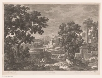 Landschaft mit antiker Quelle am Fluss