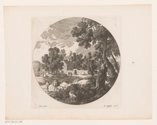 Landschaft mit Hirten und Vieh bei einem Haus
