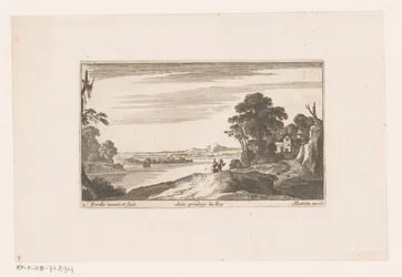 Flusslandschaft mit Spazierpaar