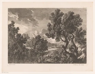 Felsige Landschaft mit Bäumen am Wasser