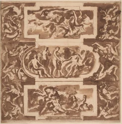 Modello für eine Decke: Diana und der tote Endymion, das Urteil des Paris und der Tod des Adonis
