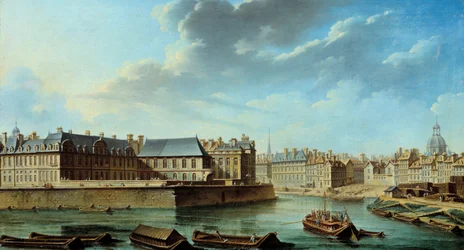Die östliche Spitze der Île Saint-Louis mit dem Hotel Bretonvilliers und dem Hotel Lambert. Gemälde von Nicolas Raguenet