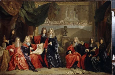 Prévots und Magistrate von Paris diskutieren das Festessen für König Ludwig XIV.